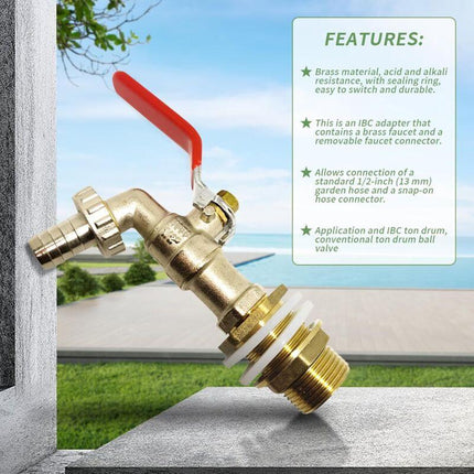 1000L Tank Faucet, Rainwater Harvesting Faucet Tank Adapter 1/2" (13Mm) Faucet, Ibc Drain Tank Adapter For Faucet,.