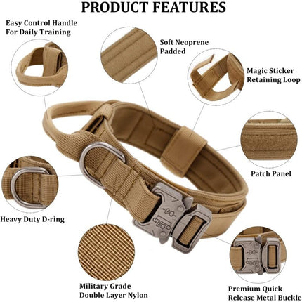 Tactical Dog Collar - Military Dog Collar With Control Handle, Adjustable Nylon Padded Dog Collar For Medium Large Dogs.