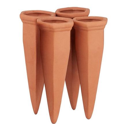 Clay Watering Cone, 4 pcs Set Watering Accessories, 1L Plastic Or Wine Bottles, Terracotta.