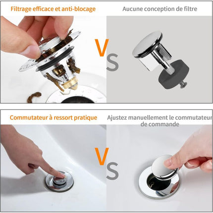 Sink Plug, Universal Pop-Up Drain Stopper With Hair Filter Anti-Odor Anti-Blocked, Stainless Steel Kitchen Sink Bathtub.