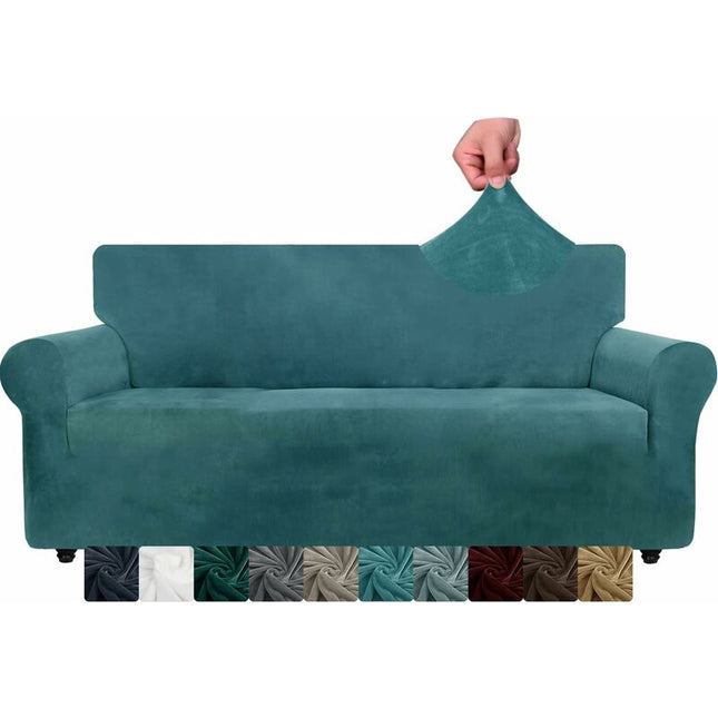 Velvet Sofa Cover 3 Seater Thick Stretch Sofa Slipcovers (3 Seater, Peacock Blue).