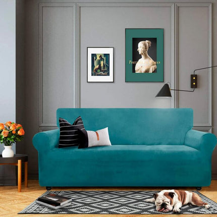 Velvet Sofa Cover 3 Seater Thick Stretch Sofa Slipcovers (3 Seater, Peacock Blue).
