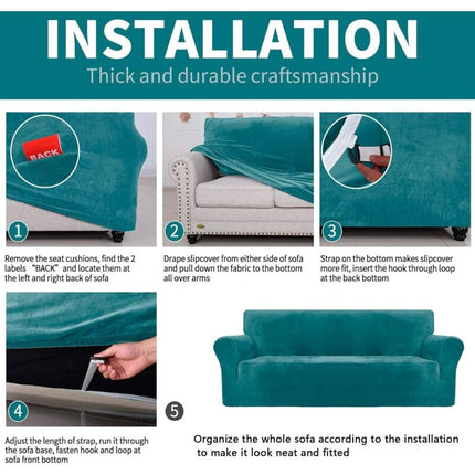 Velvet Sofa Cover 3 Seater Thick Stretch Sofa Slipcovers (3 Seater, Peacock Blue).