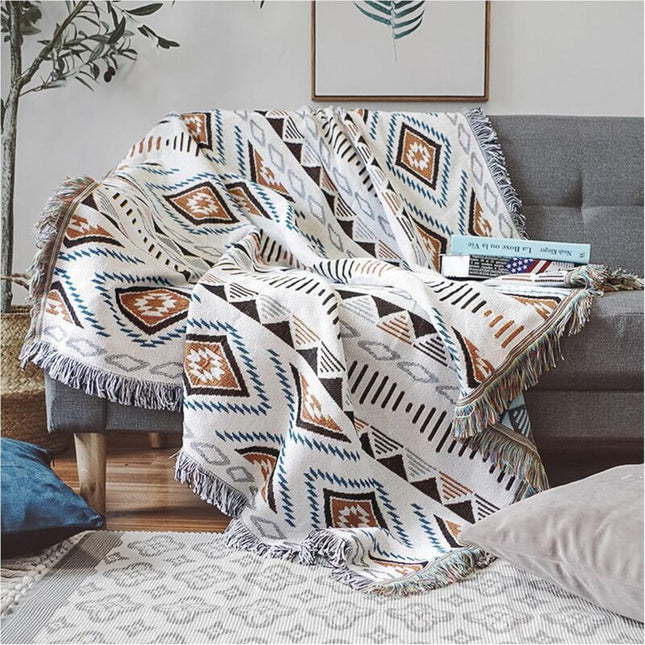 Sofa Blanket With Tassel, Couch Throws, Knitted Blanket, Aztec Ethnic Style Blanket, For Home, Office, Travel, Camping..