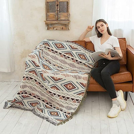 Sofa Blanket With Tassel, Couch Throws, Knitted Blanket, Aztec Ethnic Style Blanket, For Home, Office, Travel, Camping..