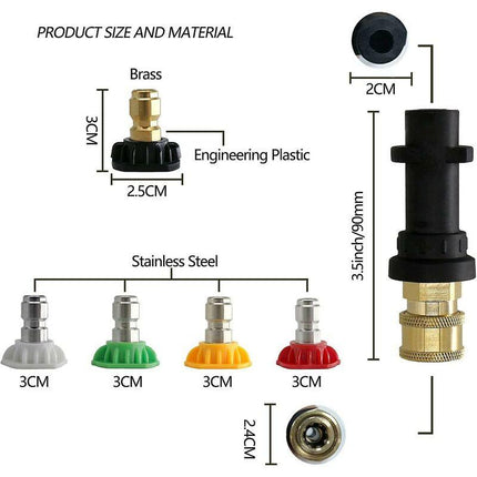Pressure Washer Adapter, To 1/4" Quick Connect For Karcher K2-K7, With 5 Pressure Washer Nozzle Tips, Multi-Grade, 2.5.