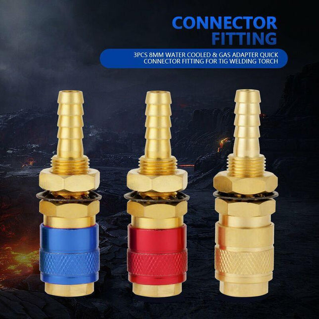 Quick Connector, 3 pcs 8Mm Water Cooled Welding Connector Gas Adapter For Tig Welding Torch.