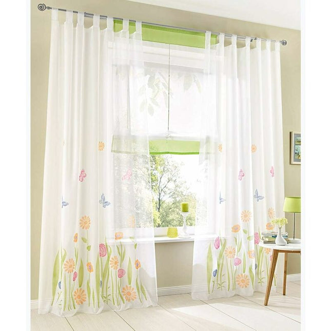 2 pcs Set Sheer Curtains With Tab Top - Floral Printed Voile Curtain - Window Treatment For Bedroom, Living ROom, Kids.