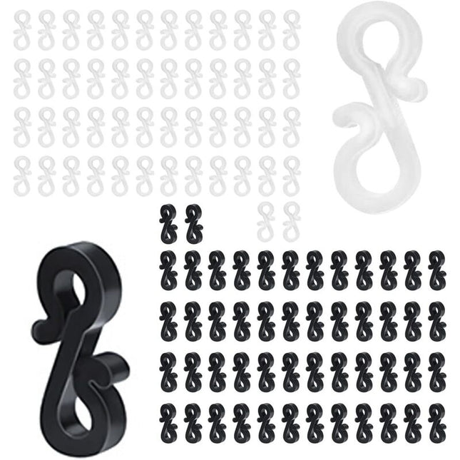 100 pcs Mini Black White Plastic Gutter Hooks With Shape Clip Outdoor Light Hooks For Wedding Christmas Halloween.