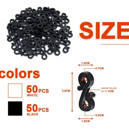 100 pcs Mini Black White Plastic Gutter Hooks With Shape Clip Outdoor Light Hooks For Wedding Christmas Halloween.