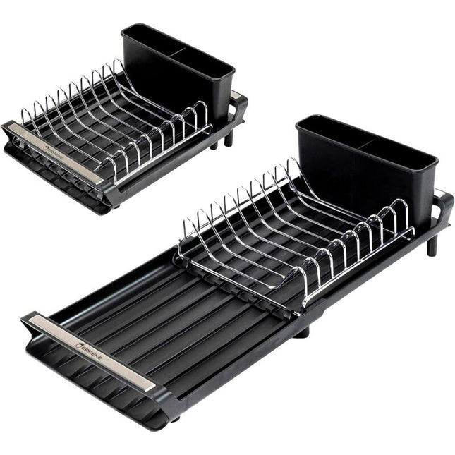 Expandable Kitchen Dish Drainer, Sink Drainer With Pouring Spout, Cutlery Holder, Plastic Foldable Drainer, 28X20 Cm.
