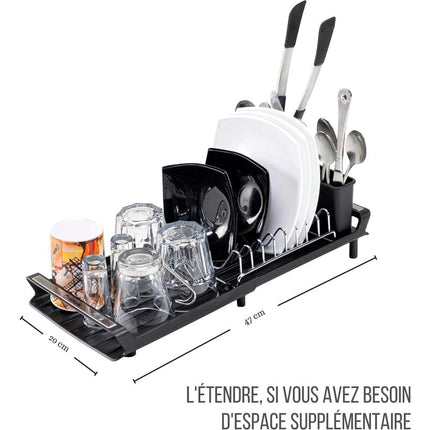 Expandable Kitchen Dish Drainer, Sink Drainer With Pouring Spout, Cutlery Holder, Plastic Foldable Drainer, 28X20 Cm.