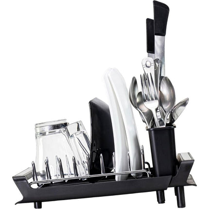 Expandable Kitchen Dish Drainer, Sink Drainer With Pouring Spout, Cutlery Holder, Plastic Foldable Drainer, 28X20 Cm.