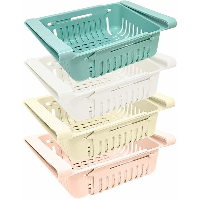 Refrigerator Storage Box 4 pcs Set Retractable Kitchen And Refrigerator Organizers In 4 Colors Blue, White, Pink And.