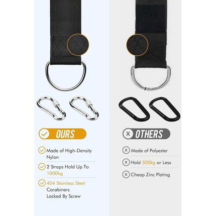 Tree Swing Straps, 158Cm Extra Long Hammock Tree Straps With 2 Safety Locking Carabiner Hooks And D-Rings, Perfect For.