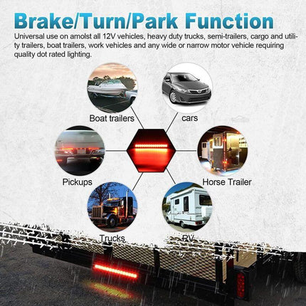 2 pcs 12V 15 LED Trailer Brake Tail Light Bar Waterproof Rear Lights Running Lights Identification Light For Offroad.