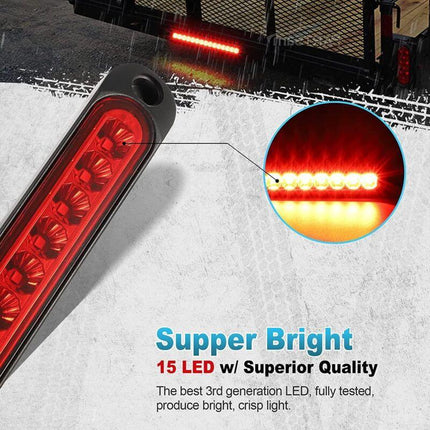 2 pcs 12V 15 LED Trailer Brake Tail Light Bar Waterproof Rear Lights Running Lights Identification Light For Offroad.
