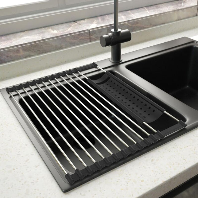 Stainless Steel Kitchen Dish Drainer Rack Foldable And Removable Stainless Steel ROller Drying Rack For Sink Draining.