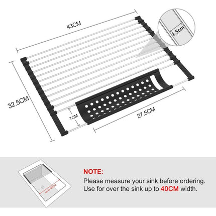 Stainless Steel Kitchen Dish Drainer Rack Foldable And Removable Stainless Steel ROller Drying Rack For Sink Draining.