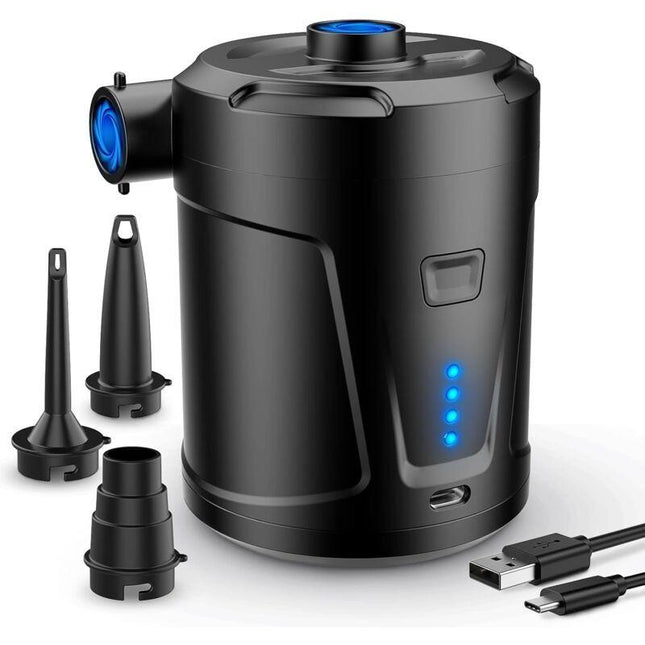 Electric Air Pump, 5000Mah Rechargeable Battery, Inflatable Mattress Inflator With 3 Air Nozzles, Fast Inflator For.