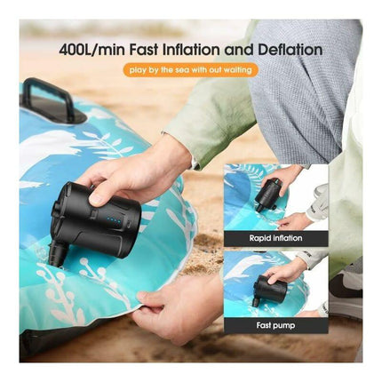 Electric Air Pump, 5000Mah Rechargeable Battery, Inflatable Mattress Inflator With 3 Air Nozzles, Fast Inflator For.