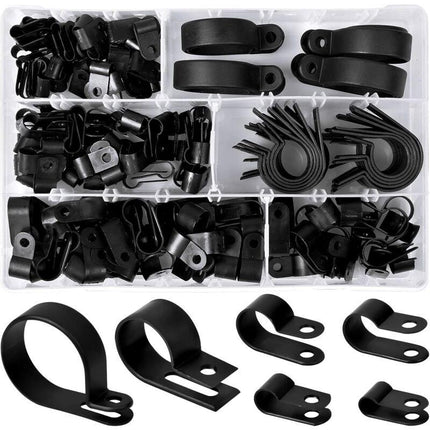 200 pcs Nylon Plastic R Clips Tube Clamps, 6 Sizes 3/16'' 1/4'' 3/8'' 1/2'' 3/4'' 11/8'' Fasteners For Conduit, Cable,.