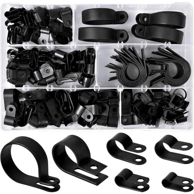 200 pcs Nylon Plastic R Clips Tube Clamps, 6 Sizes 3/16'' 1/4'' 3/8'' 1/2'' 3/4'' 11/8'' Fasteners For Conduit, Cable,.