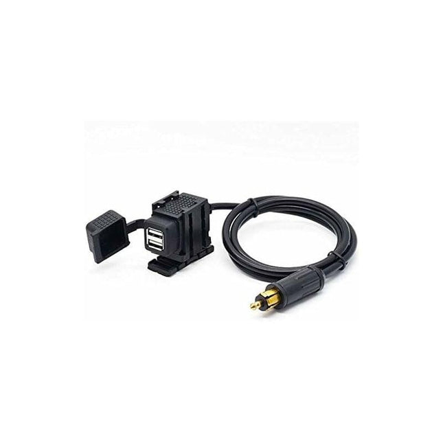 Din Hella Motorcycle Dual Usb Charger Socket Power Adapter 2.1A With 1.8M Cable For Phone / Iphone / Gps Satnav.