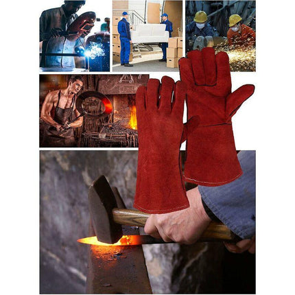 Heavy Duty Large Heat Resistant Leather Lined Welding Gloves For Wood Stove Log Burner Bbq, Gardening Gloves For Men.