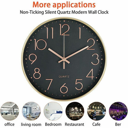 12 Inch Silent Non Ticking Wall Clock Modern Battery Operated Wall Clock Easy To Read Decor For Kitchen, Home, Living.