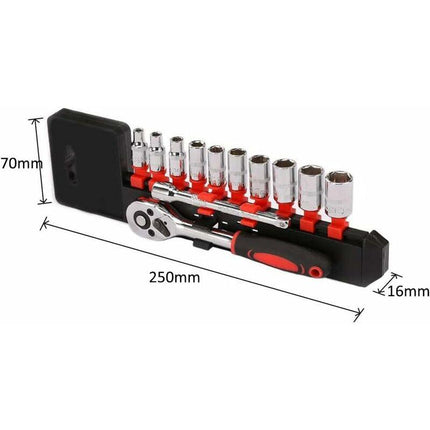 12 Piece 6.35Mm Ratchet Wrench Set, Mechanics Tool Kit & Sockets With Quick Release Reversible Ratchet Handle &.