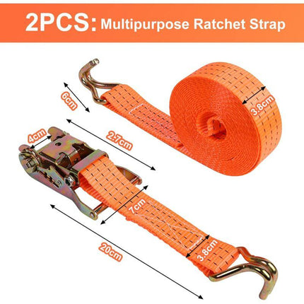 2 Pieces Ratchet Strap With Hooks, Length 6 M, Width 3.8 Mm, Ratchet Tie Down Strap, Tensioning Straps, Supporting A.