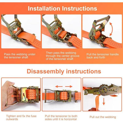 2 Pieces Ratchet Strap With Hooks, Length 6 M, Width 3.8 Mm, Ratchet Tie Down Strap, Tensioning Straps, Supporting A.