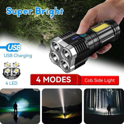 Super Bright LED Torches, Usb Rechargeable Torch With Side Light 4 Modes Cob Powerful Lumens For Outdoor Camping Torch.