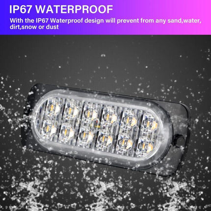2 pcs 12 LED Amber Strobe Brake Light, 12V 24V LED Light Bar For Offroad Vehicle Car Van Boat Trailer Caravan, 3000K.