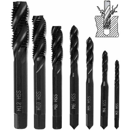 7 pcs Nitride Spiral Point Thread Taps, Hss 6542 Metric Machine Taper Shank Thread Tapping Tool M3 M4 M5 M6 M8 M10 M12.