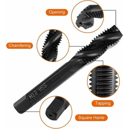 7 pcs Nitride Spiral Point Thread Taps, Hss 6542 Metric Machine Taper Shank Thread Tapping Tool M3 M4 M5 M6 M8 M10 M12.