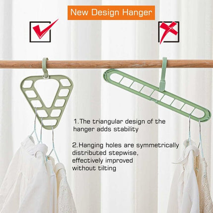 Magic Hanger Organizer, Space Saving Multi-Function Coat Rack Hangers, 9 Hole Triangle Multifunctional Non-Slip Hanger,.