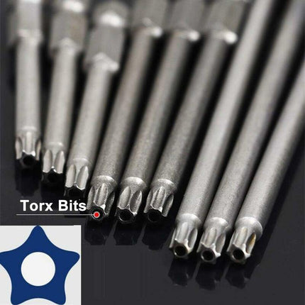11 Piece Long Torx Screwdriver Bit Set - Magnetic Bits - 1/4" Hex Shank - Sizes T6 To T40 - 100Mm Length.