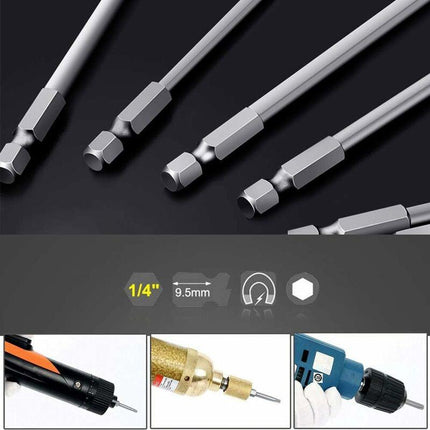 11 Piece Long Torx Screwdriver Bit Set - Magnetic Bits - 1/4" Hex Shank - Sizes T6 To T40 - 100Mm Length.