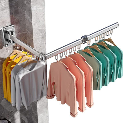 Wall Mounted Clothes Drying Rack, Indoor And Outdoor Foldable Clothes Dryer, Aluminum - Silver.