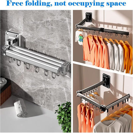 Wall Mounted Clothes Drying Rack, Indoor And Outdoor Foldable Clothes Dryer, Aluminum - Silver.