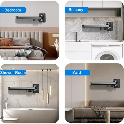 Wall Mounted Clothes Drying Rack, Indoor And Outdoor Foldable Clothes Dryer, Aluminum - Silver.
