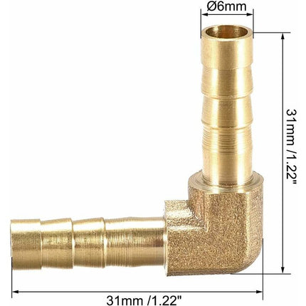Map 2 pcs 6Mm Brass Barbed Hose Barb Fitting 90 Degree Elbow Tube Coupler.