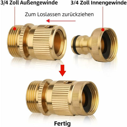 2 pcs 3/4 Inch Brass Quick Connect Garden Hose Connectors.