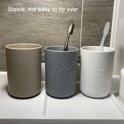 Bathroom Tumbler, Toothbrush Holder, 3 pcs Set, Food Grade Plastic, Absolutely Unbreakable (White, Gray, Brown).