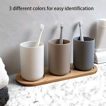 Bathroom Tumbler, Toothbrush Holder, 3 pcs Set, Food Grade Plastic, Absolutely Unbreakable (White, Gray, Brown).