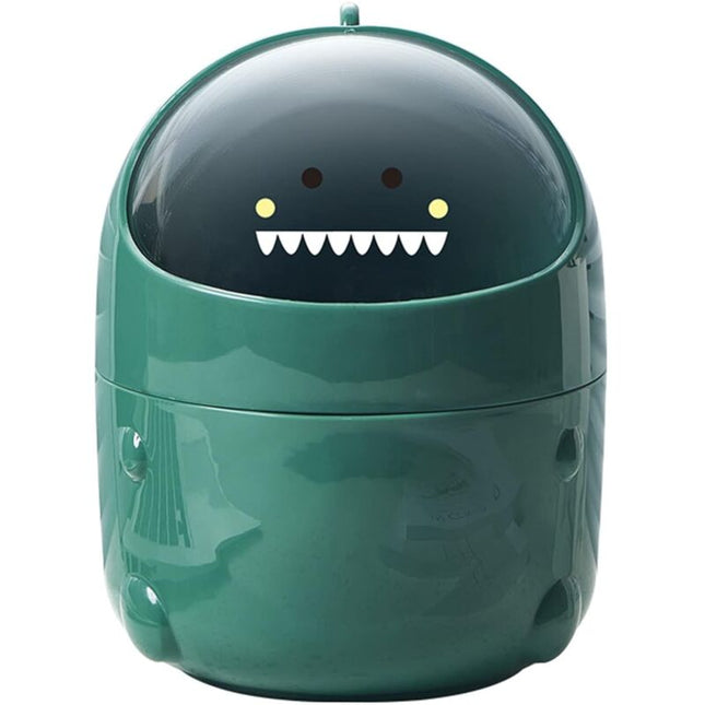 Mini Desktop Trash Can With Lid For Bathroom Kitchen Office Cartoon Style Portable Green.
