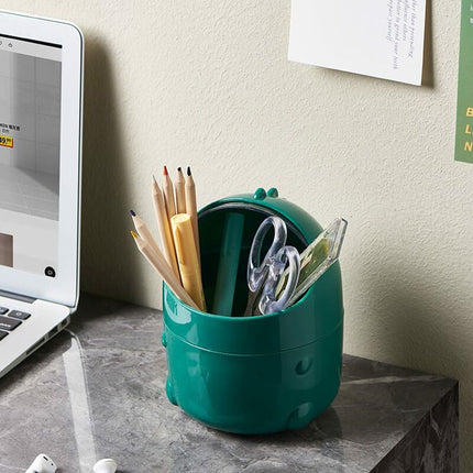 Mini Desktop Trash Can With Lid For Bathroom Kitchen Office Cartoon Style Portable Green.