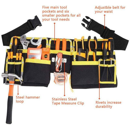 Tool Belt With 11 Pockets, Waterproof Oxford Fabric Tool Holder With Adjustable Straps, For Electricians, Carpenters,.
